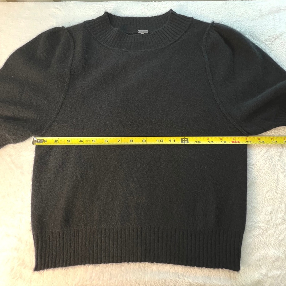 Free People Cashmere Sweater Womens XS Black Puffy Short Sleeve Mock Neck Ribbed - Picture 7 of 8